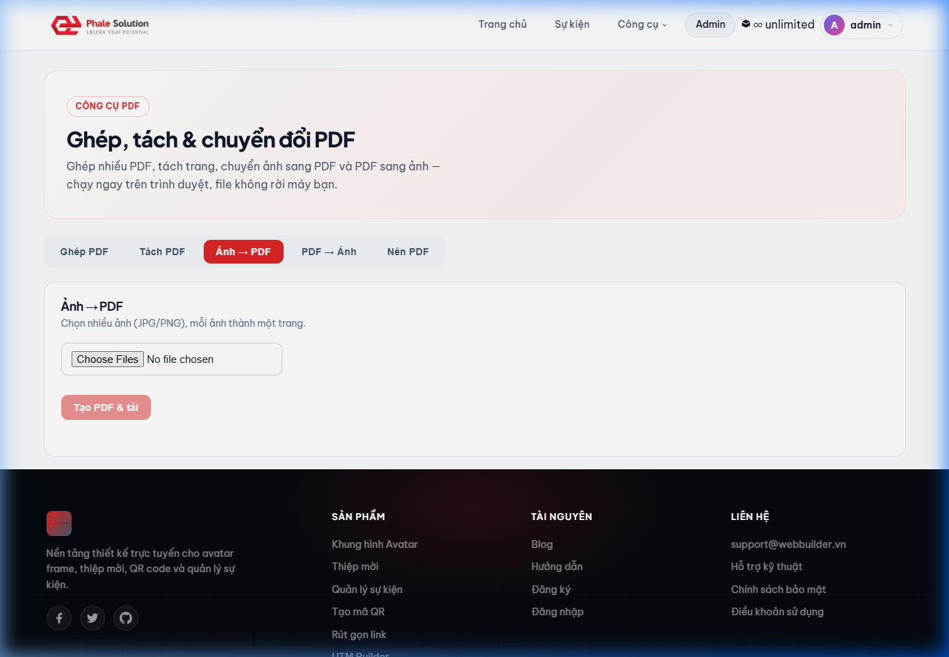 Giao diện chuyển đổi ảnh và PDF