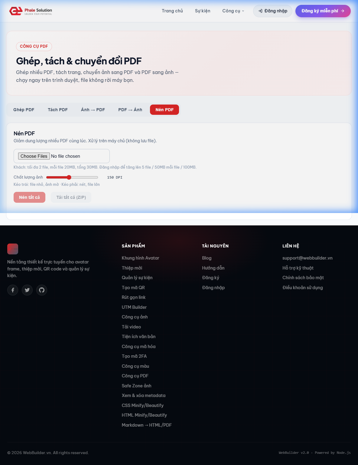 Giao diện nén PDF hàng loạt với thanh trượt DPI