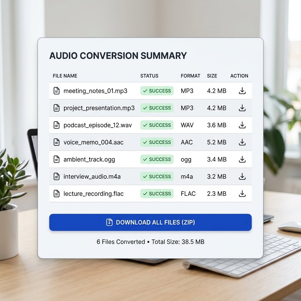 Ảnh chụp màn hình: Danh sách file audio đã convert thành công