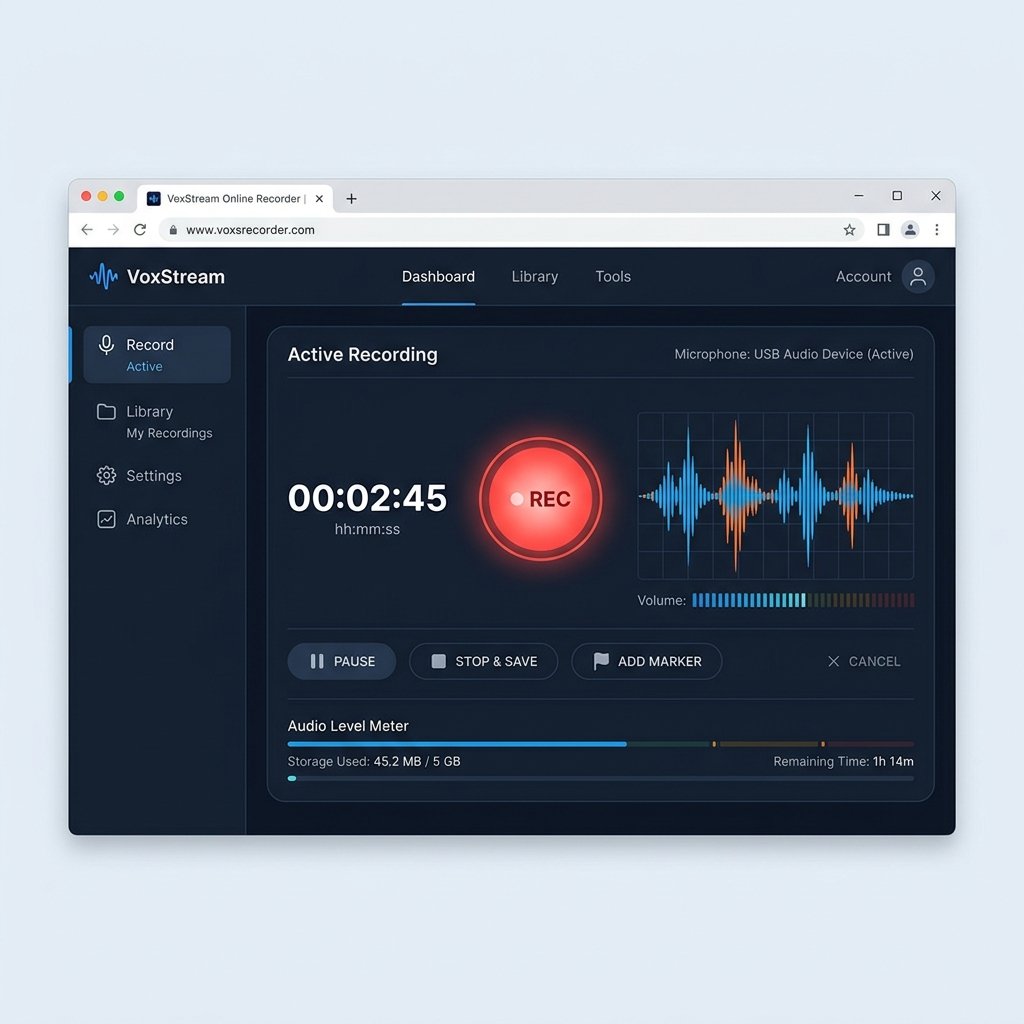 Ảnh chụp màn hình: Giao diện thu âm thực tế trên WebBuilder