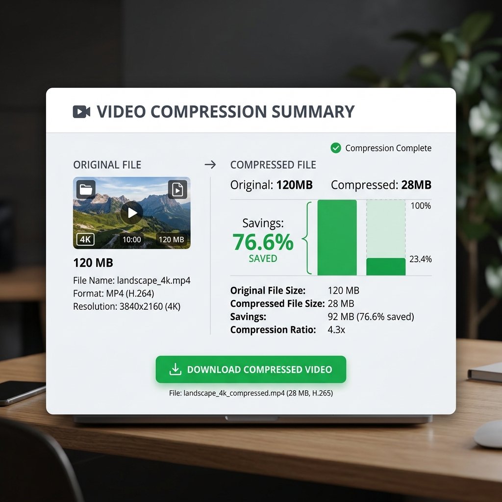 Ảnh chụp màn hình: Kết quả nén video tiết kiệm 75% dung lượng