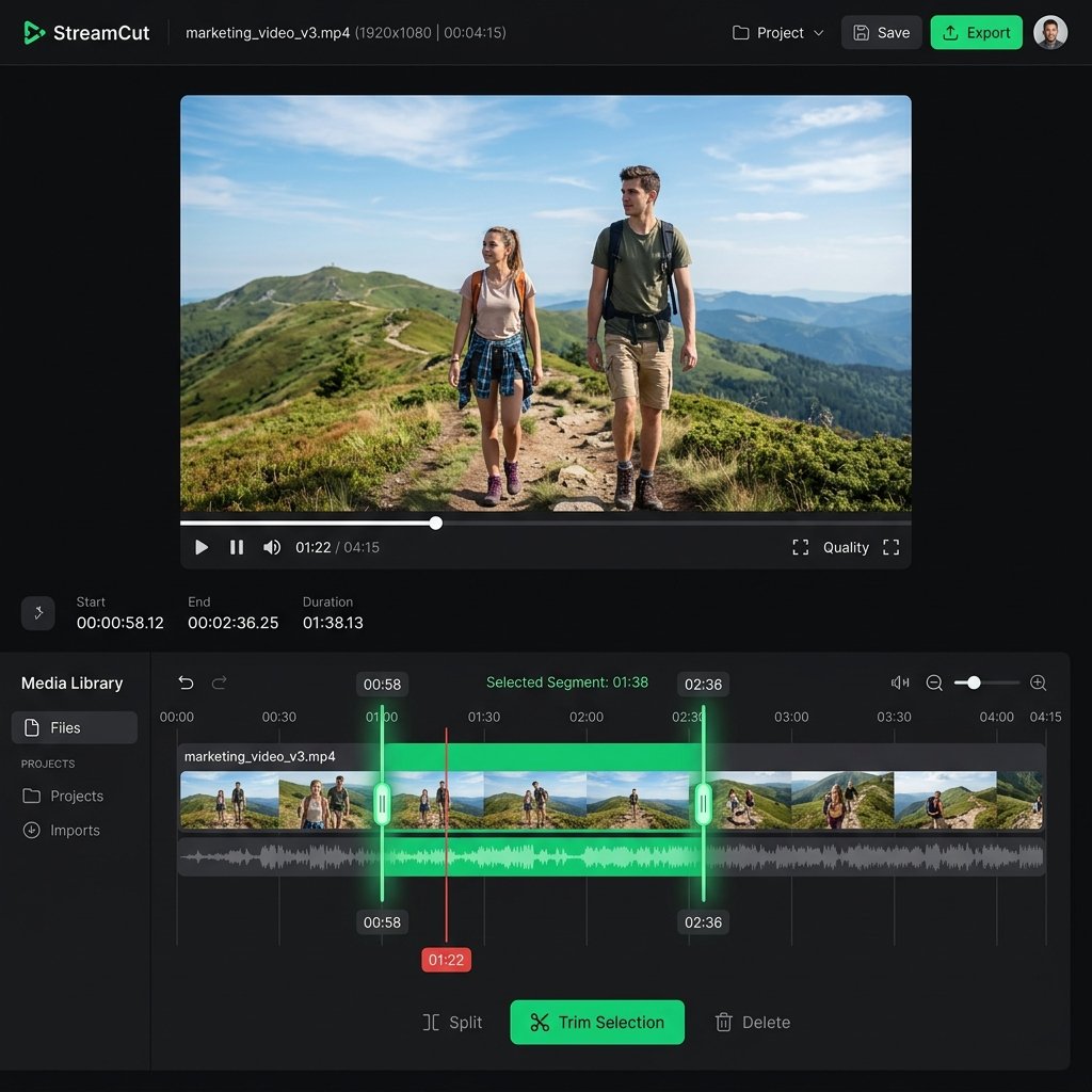 Ảnh chụp màn hình: Giao diện cắt video trực tiếp trên trình duyệt