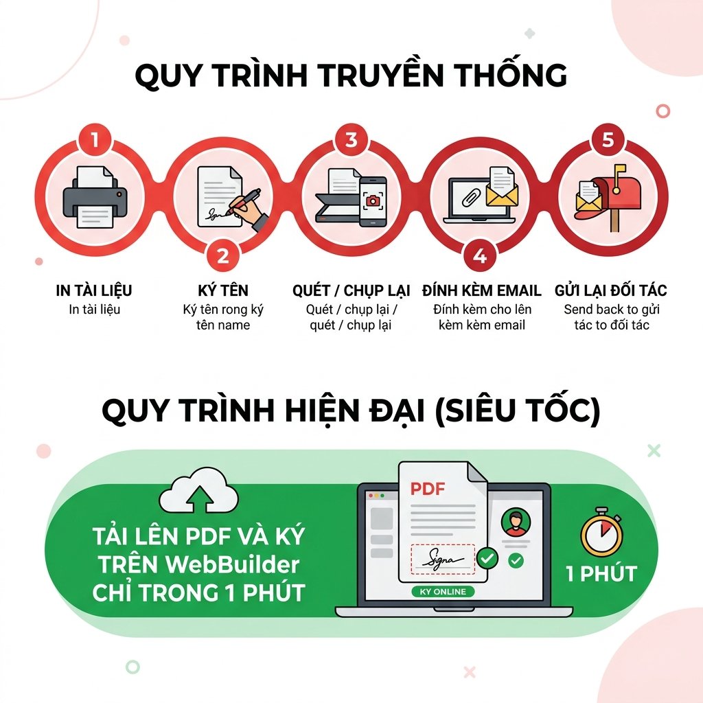 Đồ họa: Quy trình ký giấy truyền thống vs Ký PDF online