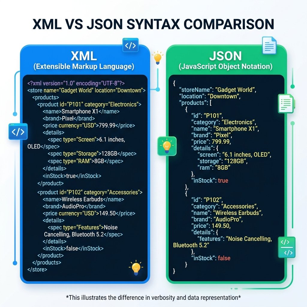 Đồ họa: So sánh cấu trúc XML vs JSON