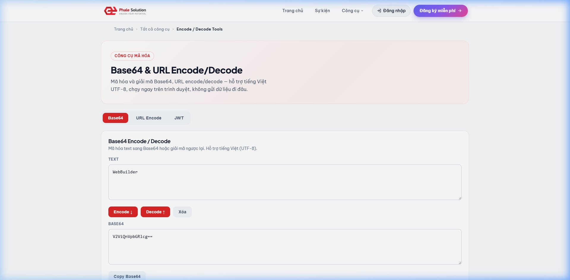 Ảnh chụp màn hình: Giao diện Encode & Decode Base64