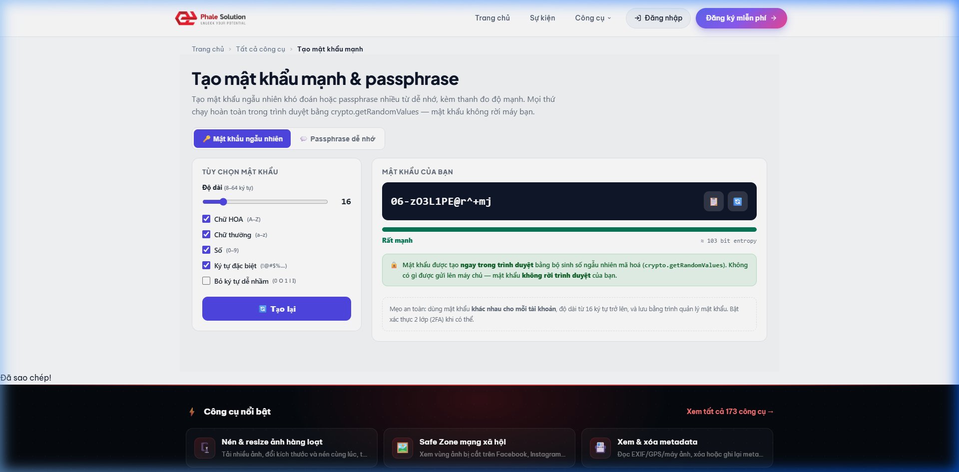 Ảnh chụp màn hình: Giao diện thiết lập mật khẩu của WebBuilder
