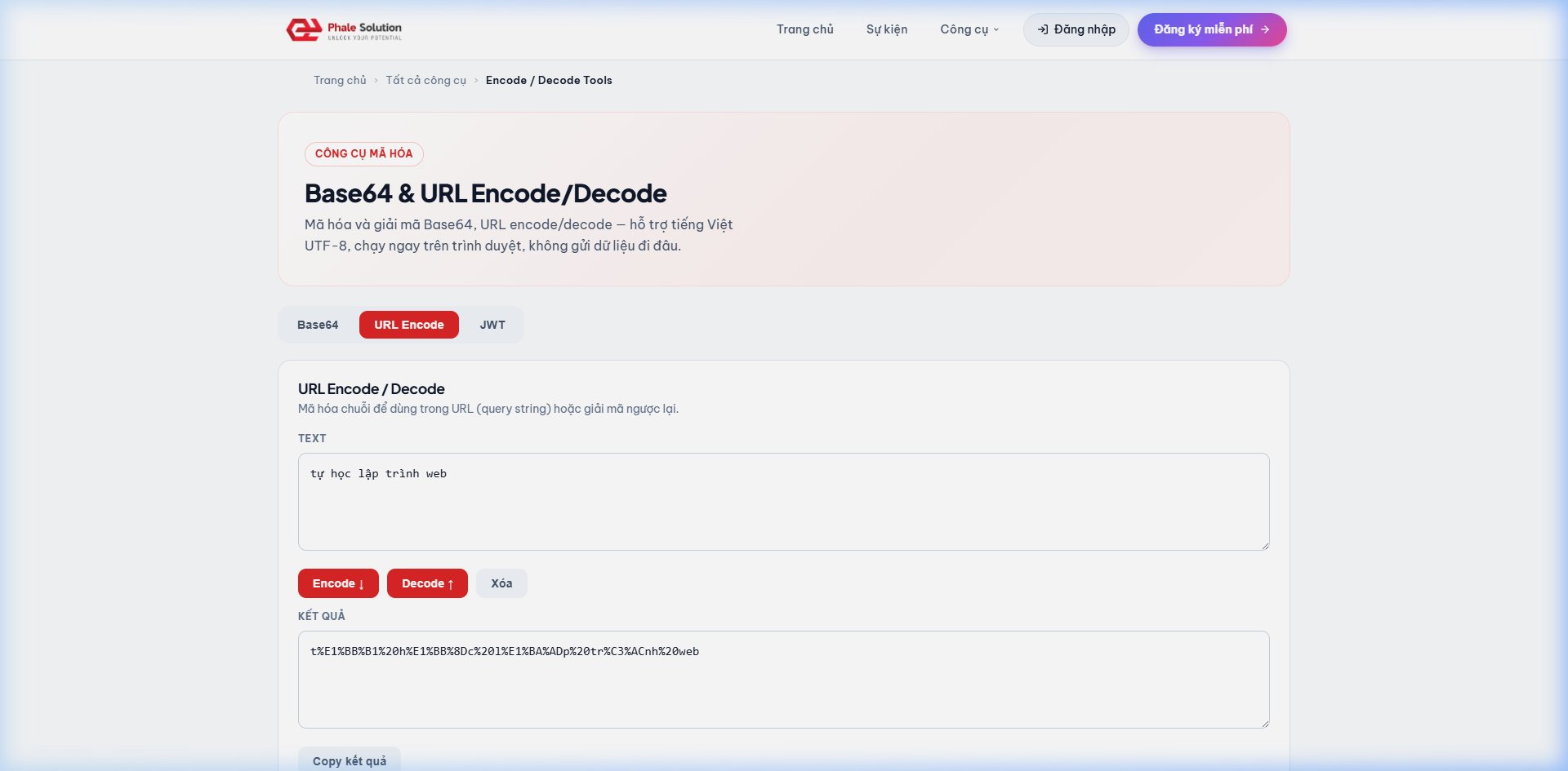 Ảnh chụp màn hình: Giao diện Encode & Decode URL