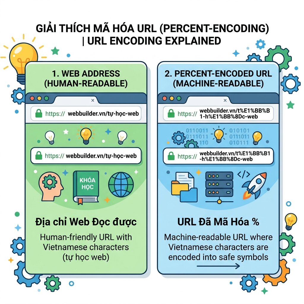 Đồ họa: Cấu trúc của link URL thô vs Link URL đã mã hóa