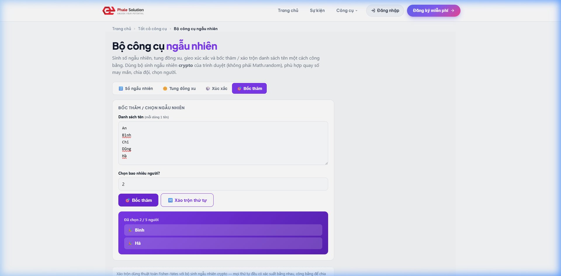 Ảnh chụp màn hình: Giao diện xáo trộn danh sách trên WebBuilder