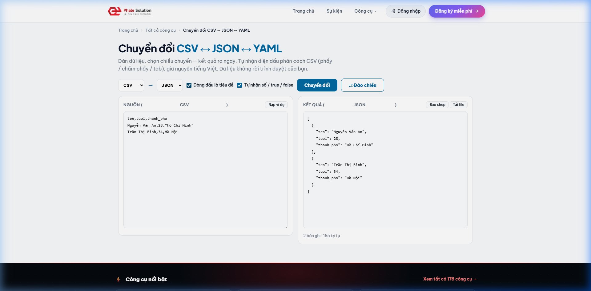 Ảnh chụp màn hình: Giao diện xem dữ liệu bảng CSV