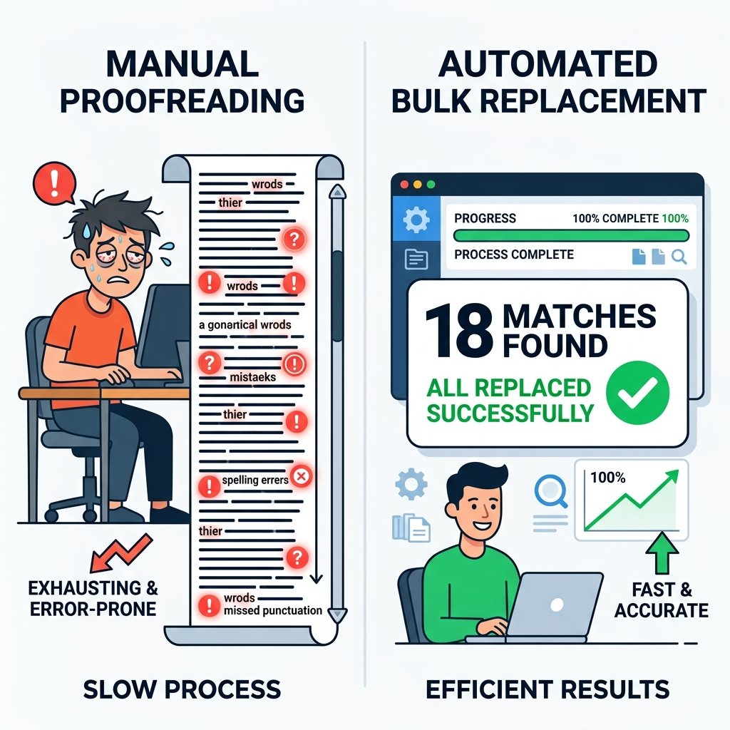 Đồ họa: Tìm kiếm thủ công mất thời gian vs Thay thế tự động WebBuilder