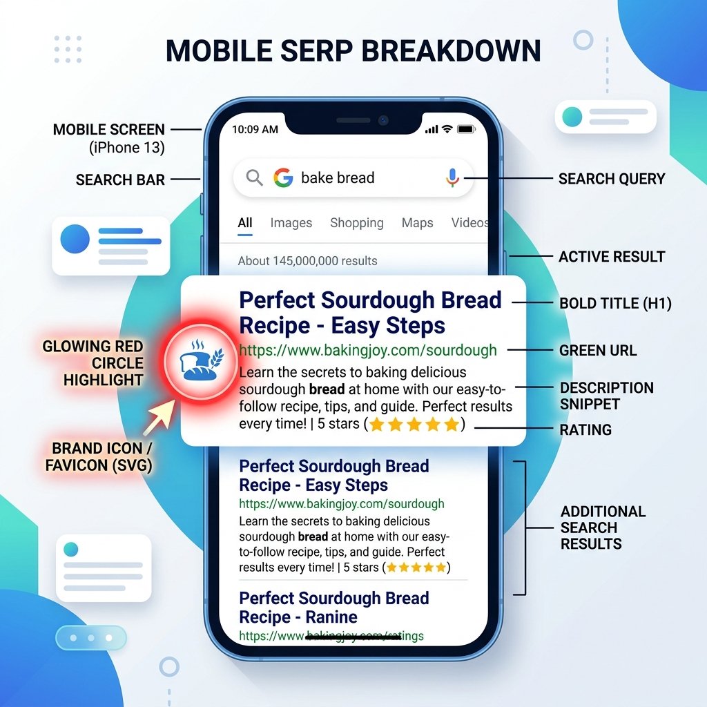 Đồ họa: Vị trí hiển thị Favicon trên Google Search Mobile
