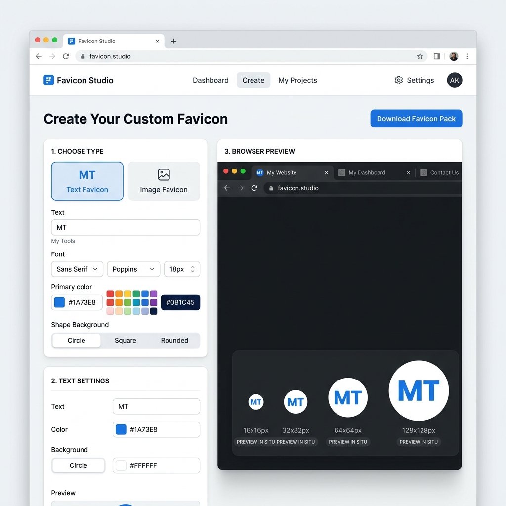 Ảnh chụp màn hình: Giao diện tạo Favicon từ text và ảnh