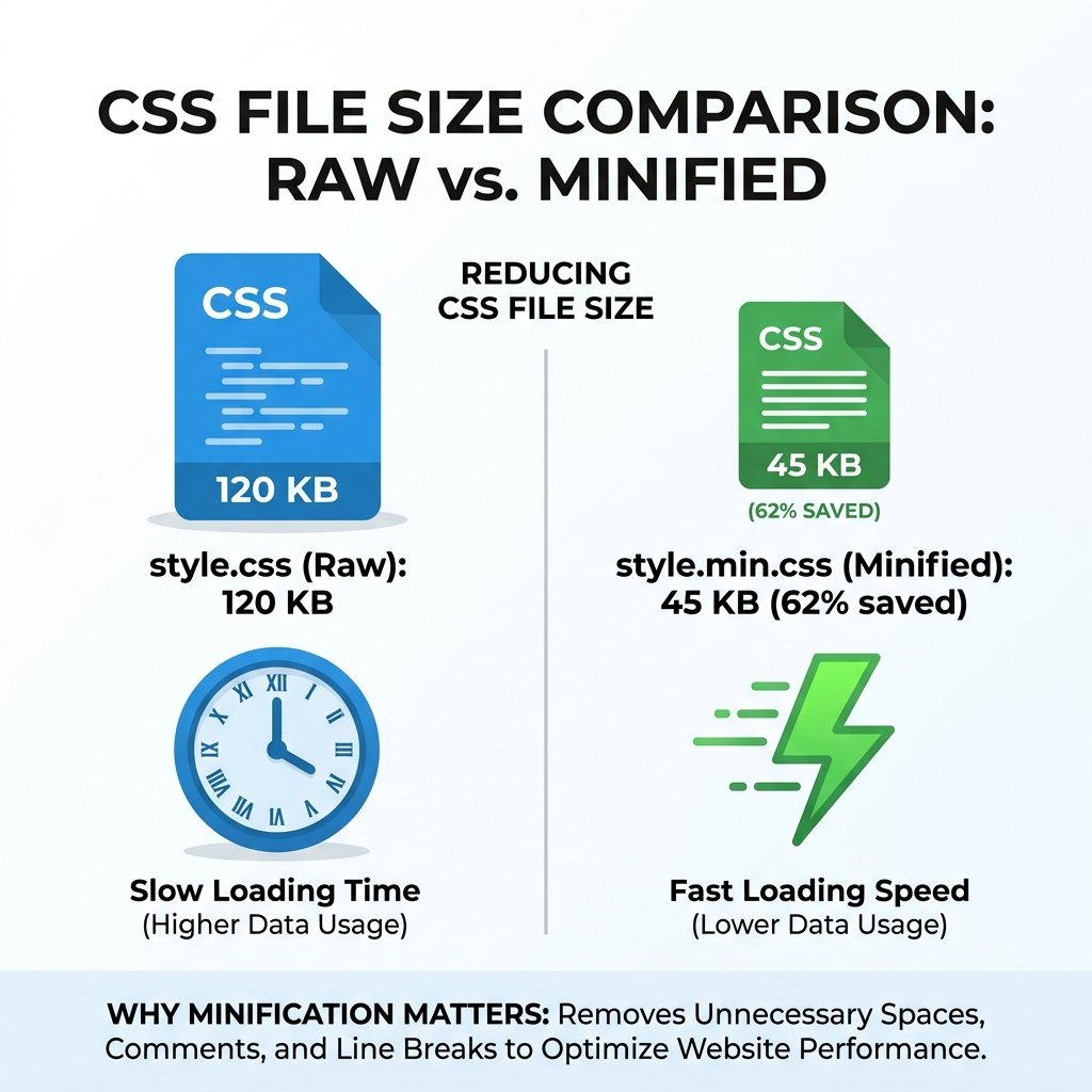 Đồ họa: Dung lượng file CSS thô vs File CSS đã nén tối giản