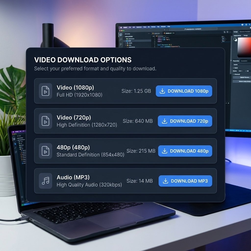 Ảnh chụp màn hình: Các lựa chọn chất lượng tải video hiển thị trực quan