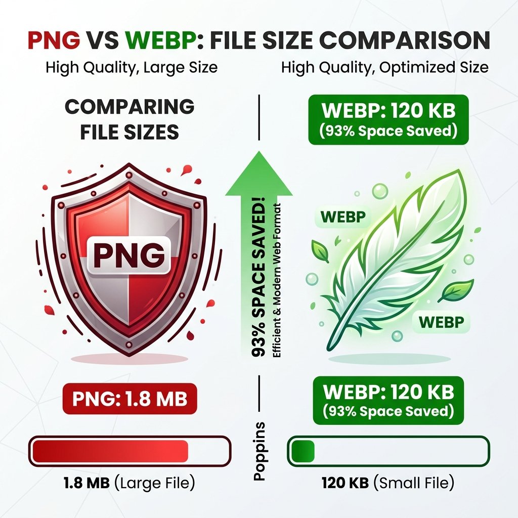 Biểu đồ so sánh dung lượng tệp tin PNG vs WEBP
